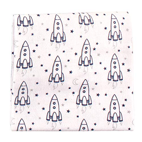 Image of Little Treasure Hudson Baby Cotton Poly Flannel Receiving Blankets Multipack, Blue Rocket Ship, 30x30 inches