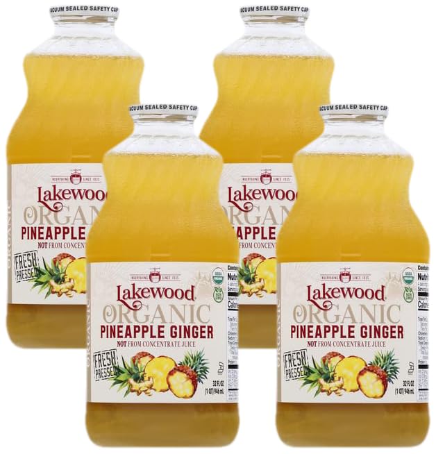 Lakewood Organic Pineapple Ginger Juice, 32 FZ (Pack of 4)