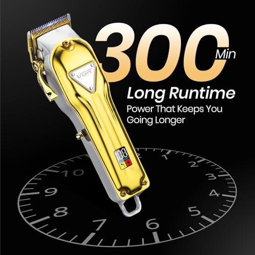 Image of VGR V-140 Professional Salon Series Hair Clipper for Salon & Men's | 300 Min Runtime, 2500mAh Lithium Battery, Taper Lever, LED Display, Metallic Body, 4 Cutting Guide Combs (Gold)