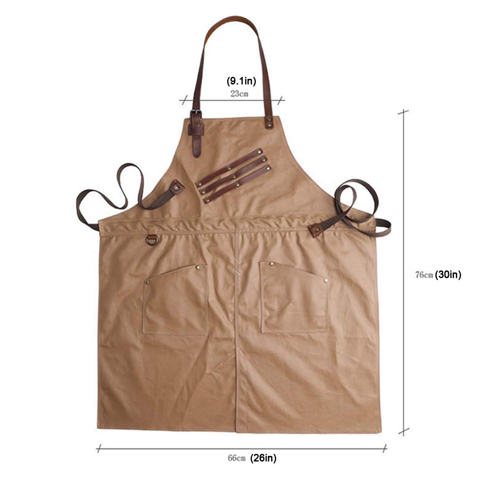 Durable Canvas Work Apron, Multifunction Tool Aprons with Pockets, Canvas Apron Work Wear for Barista Bartender Chef Catering Florist Carpenter Tattoo Artist Painter Gardener,Military green
