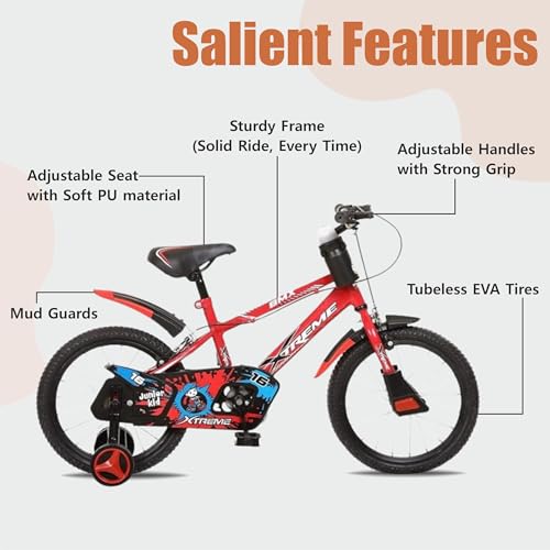 Image of JUNIOR KID 16 Inch JKX Series Kids Rigid Cycle for Boys & Girls 4 to 7 Years with Training Wheel Red