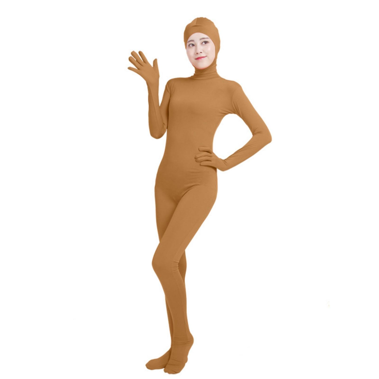 Costume da donna a corpo intero aperto in spandex, tuta Zentai, unisex, 2° pelle, abbigliamento da danza per Halloween, marrone chiaro, XL, Marrone chiaro., XL/175-185cm