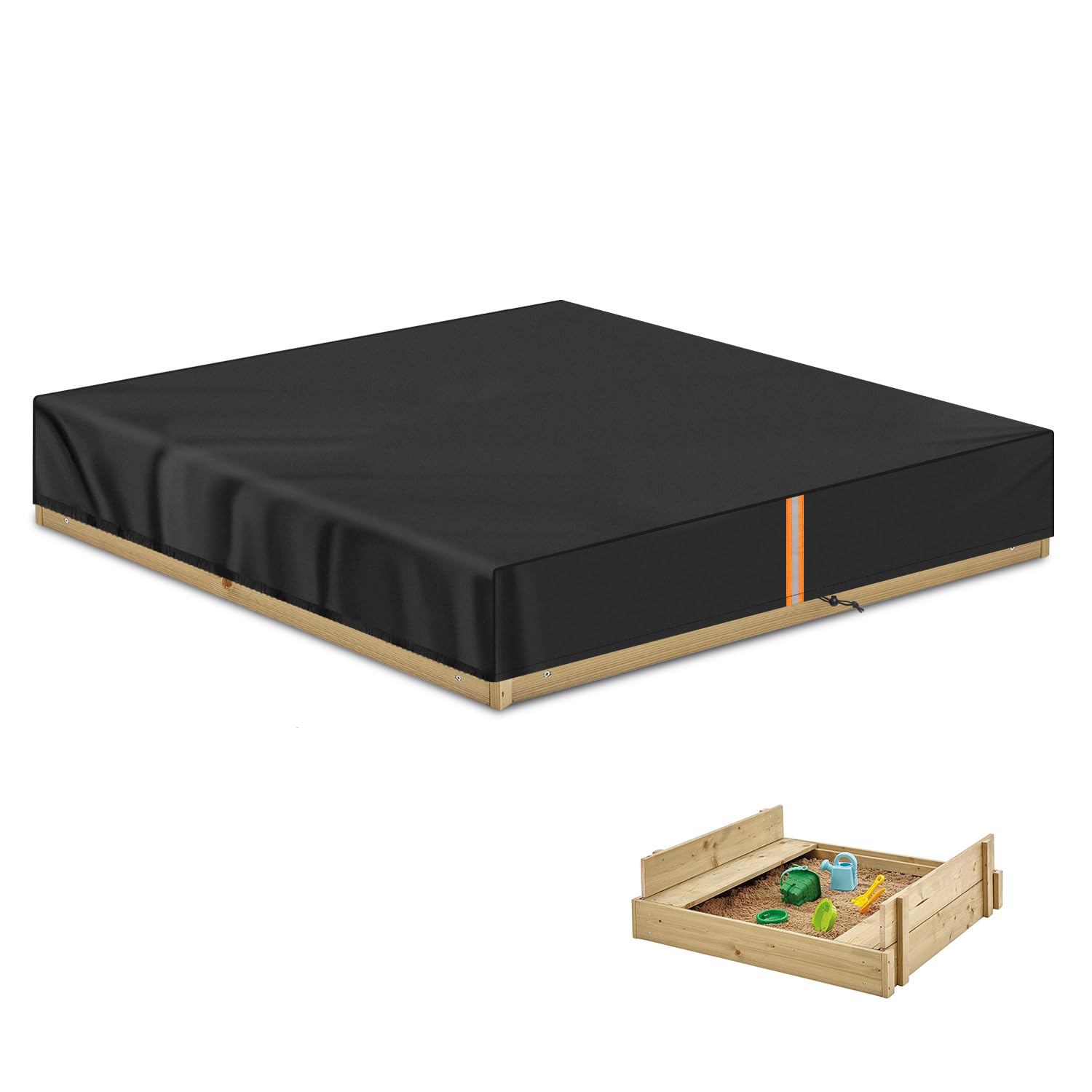 VANSHEIM Outdoor Sand Tray Cover,Black Waterproof Sandpit Covers Elasticated Sandbox Protective Cover for Sandpit,Paddling Pool,UV Protection Oxford Fabric Sand Box Covers 185x185x20cm