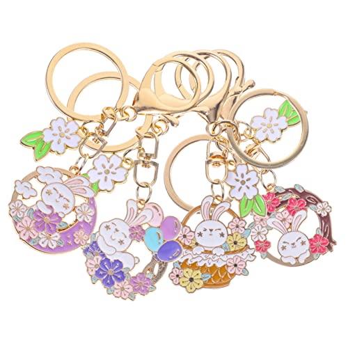 Homoyoyo 4pcs Easter Bunny Keychain Cute Pendants for Bags Crafts Unique Hanging Ornaments for Spring Decor Vintage Floral Design