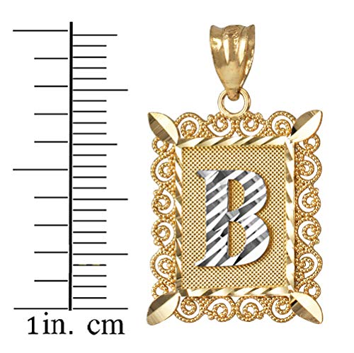LA BLINGZ 10K Yellow Gold Filigree Alphabet Initial Letter B DC Pendant (S/L)2