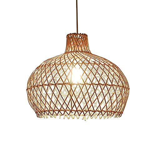 Lámpara colgante de ratán E27 tejida a mano con cable ajustable beige 2