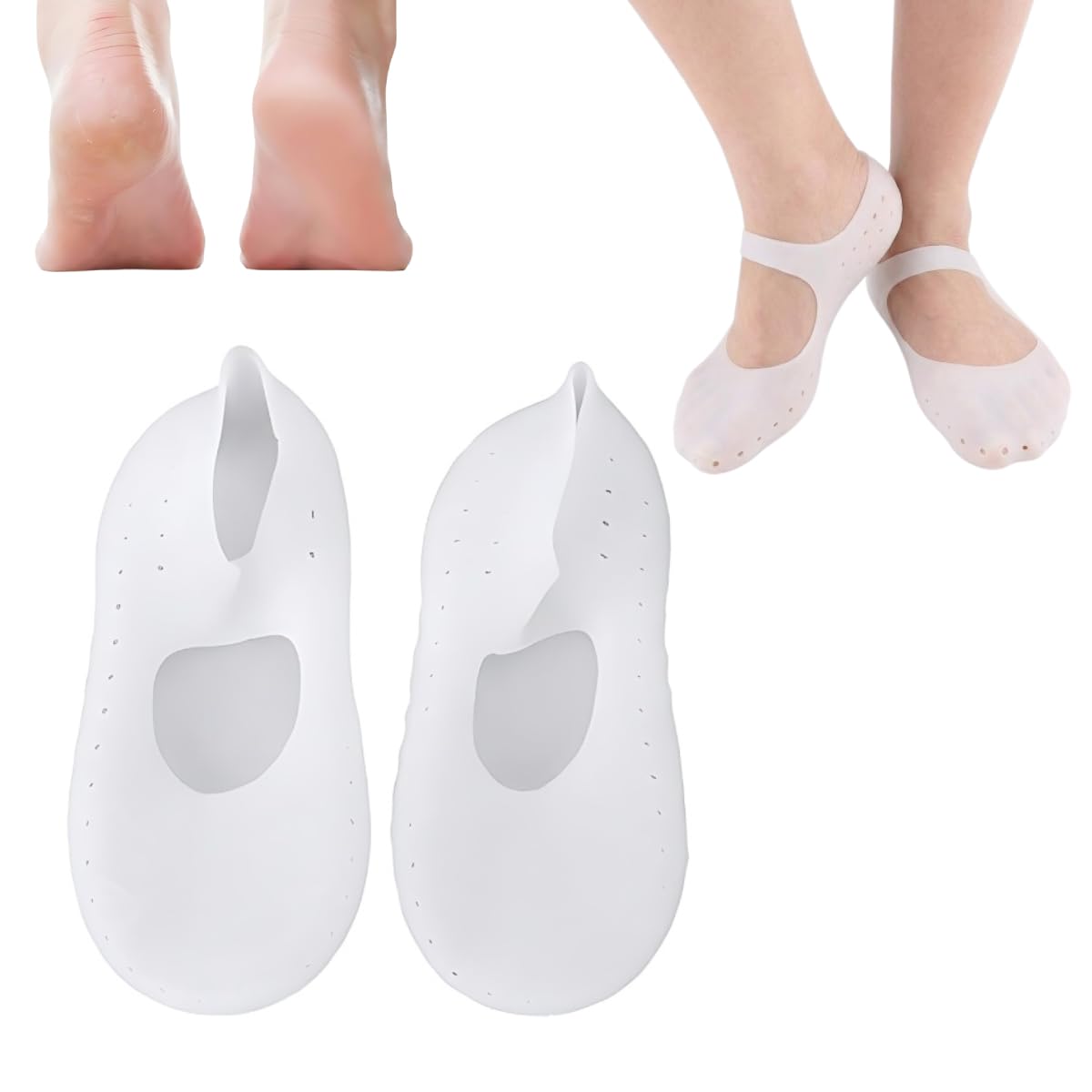 Silicone Moisturizing Heel Socks With Strap For Cracked Heels, Dry Feet Repair Gel Spa Socks With Anti Slip Grip, Soft, Breathable, Reusable, Washable Pain Relief Foot Care Socks For Men & Women(White)-image-39