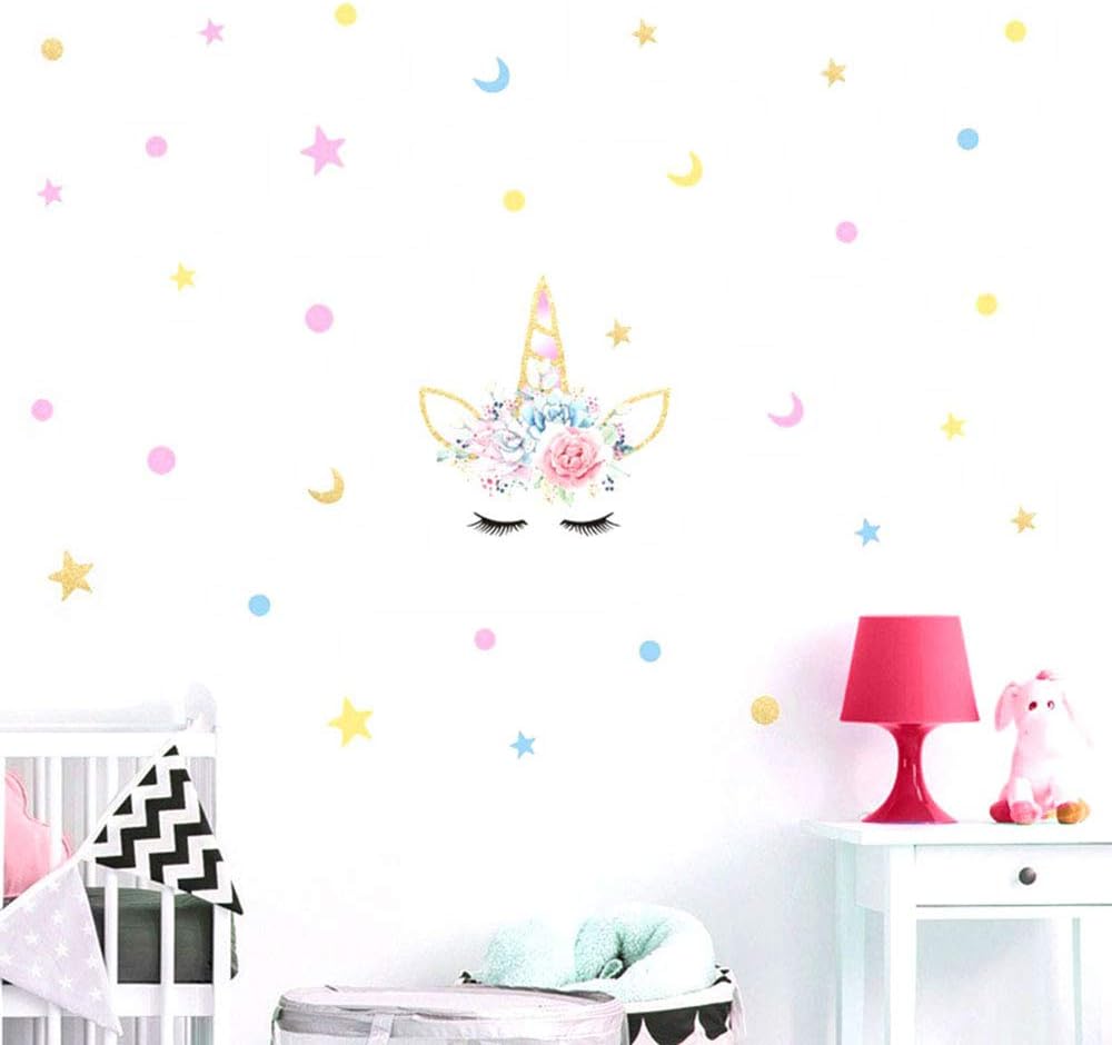 KUYUE Golden Unicorn Wall Decals Removable Unicorn Wall Stickers for Boys Girls Kids Decorations Bedroom Living Room