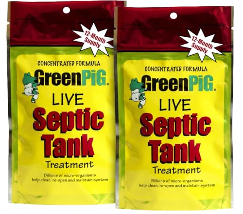 Green Pig Septic Tank Treatment Packets – Septic-Safe Enzyme Treatment for Preventative Maintenance, Helps Prevent Clogs & Odors, 2-Year Supply (8 Packets)