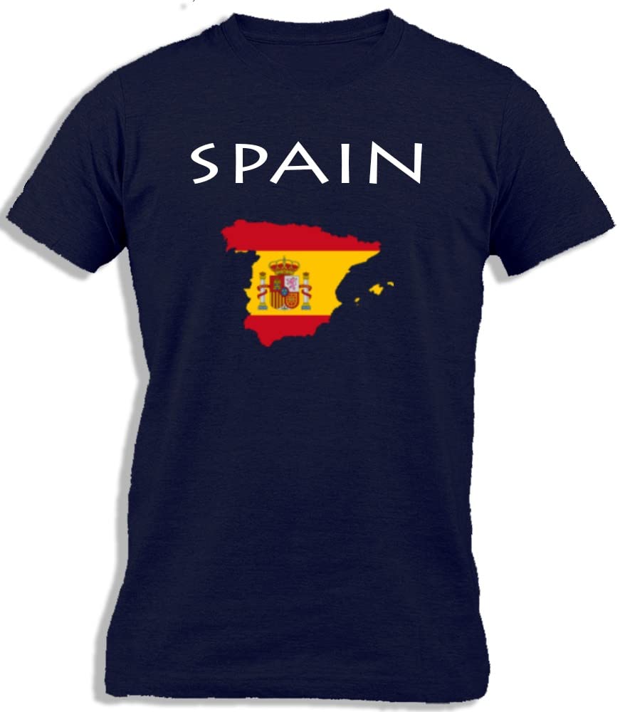 Ay Cabron™ Spain Map Flag | Map Of Spain Flag | Spanish Flag On Map | Territory Flag Cotton T-Shirt For Men