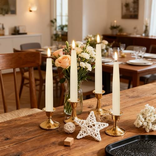 Image of Flameless Taper Candles Battery Operated with Remote Timer, Real Wax LED Taper Candles with 3D Flickering Wick, 4 Pack Ivory Flameless Candlesticks for Spring Wedding Home Bedroom Decor