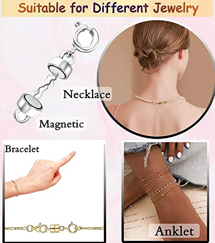Clysoru Magnetic Necklace Clasps And Closures 14K Gold And Silver Beads Chain Extender Necklaces Bracelet Safety Magnetic Locking Jewelry Clasp Converter（6 Silver) thumb #2