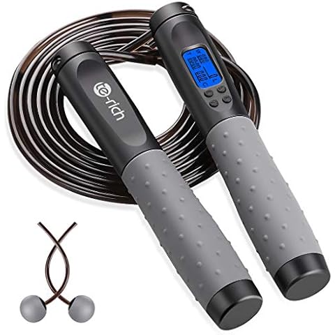 Te-Rich Skipping Rope Adult Fitness, Digital Speed Jump Rope with Counter [Ropeless for Indoor Use] for Women Men and Kids, Weighted Handles, Adjustable Rope, Exercise Equipment for Crossfit Boxing Cover