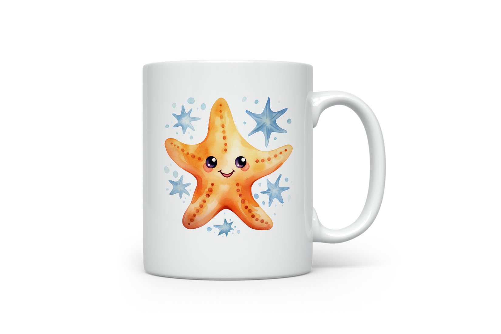 Smooth Durable Ceramic Coffee or Tea Mug for Home or Office - Perfect for Any Occasion - Cute Starfish Watercolor - 300ml