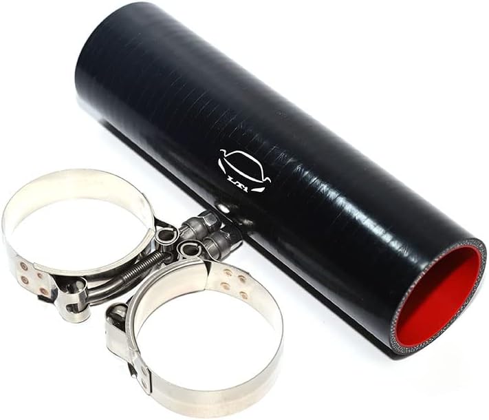 8" Length High Performance 4-Ply Reinforced 1.75" ID Straight Coupler Silicone Hose + SS304 T Bolt Clamp for Turbo/Intercooler/Piping (1.75'' Black)