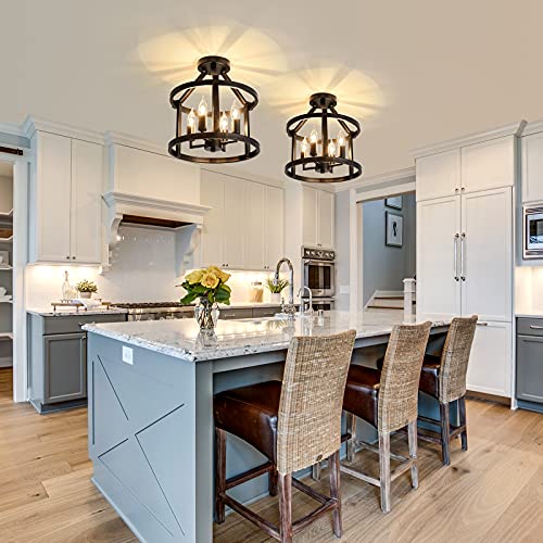 Uofus Metal Semi Flush Mount Ceiling Light Fixture 4 Candle Holder Matte Chandelier Farmhouse Ceiling Lamp For Dining Room Bedroom Kitchen Hallway Entryway（Black） #TOP5