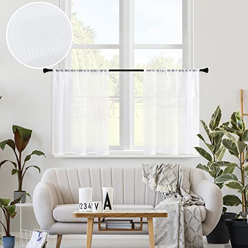 Mrtrees White Sheer Curtains 34 X 24 Inch Length Kitchen Tier Short Curtains Light Filtering Rod Pocket Voile Cafe Curtains For Basement Bathroom Small Half Window 2 Panels #TOP4