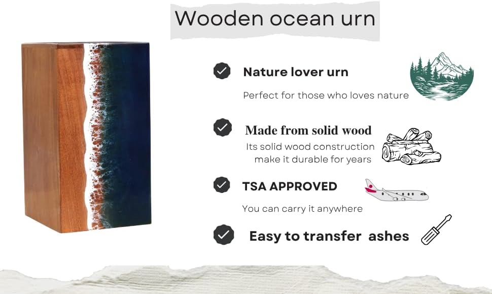 Ocean Wooden Resin Urn | Sea Shore Urn | Unique Urn | Modern Urn | Urns For Human Ashes | adult male urn - Image 5
