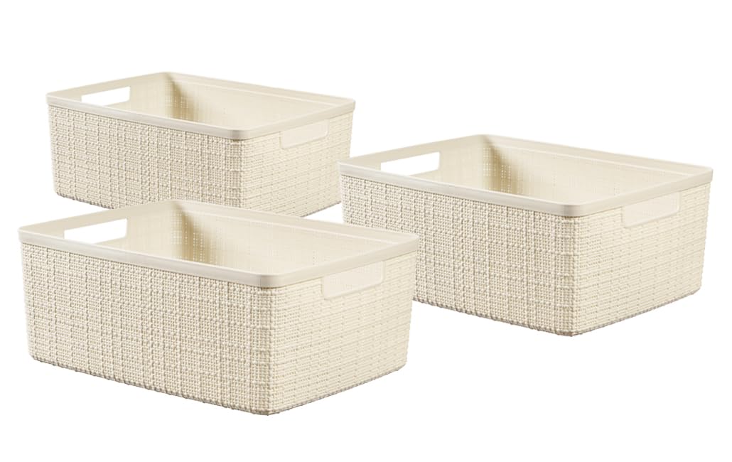 Keter Curver Scatole Portaoggetti Jute, Set da 3, Intreccio Effetto Juta, Perfette per il Bagno, 36x28x15 H cm