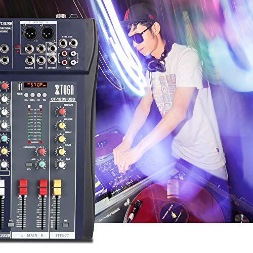 XTUGA CT-120S 12-Channel Professional Audio Mixer for Computer Recording Sound Controller Interface Built-in Digital Effect Studio Mixer with 48V Phantom Power,RCA Input/Output,MP3,Bluetooth,EQ