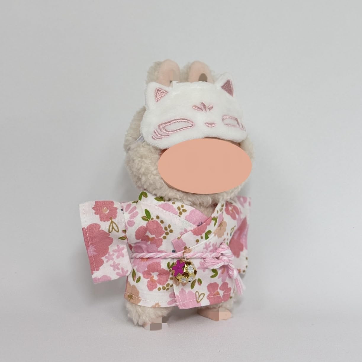 3-Piece Set Clothes for 17cm (6.7 in) Dolls (No Doll) - Kimono Outfit with Eye Mask, Top & OBI Belt