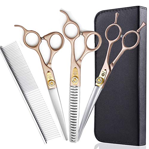 Dream Reach Fellschere Hundeschere 7 Inch professionelles Tierpflege Set aus 440C japanischer Edelstahl gerade&Gebogene&ausdünnen Schere(25%-35% Ausdünnungsrate) Set (7-Zoll-Fellschere Set 02)