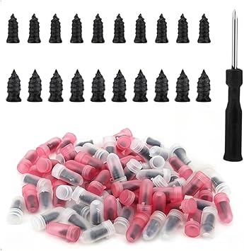 Tire Repair Kit 81pcs Screw-In Tyre Plug Set, 2 Sizes Rubber Mushroom Plugs with Screwdriver, Puncture Repair Tools for Car Motorcycle Motorbike Truck Tractor Tyre Emergency Roadside Fix Kit