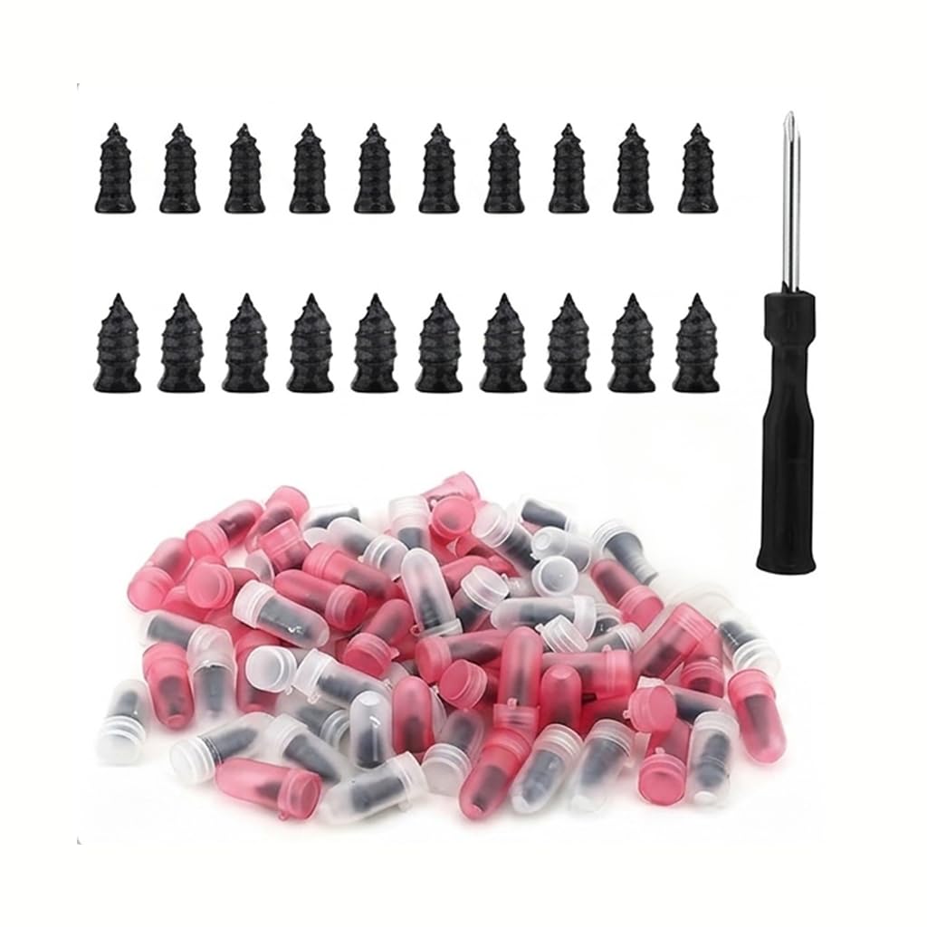 XINML Tire Repair Kit 81pcs Screw-In Tyre Plug Set, 2 Sizes Rubber Mushroom Plugs with Screwdriver, Puncture Repair Tools for Car Motorcycle Motorbike Truck Tractor Tyre Emergency Roadside Fix Kit