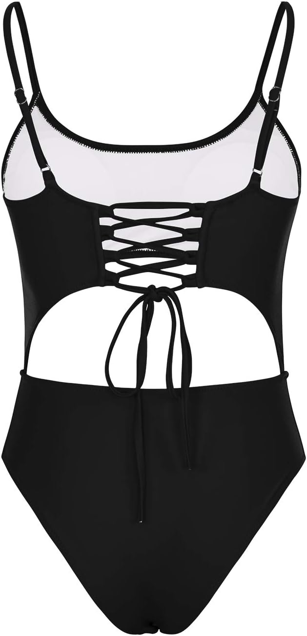 Meyeeka Womens Scoop Neck Cut Out Front Lace Up Back High Cut Monokini One Piece Swimsuit - Image 7