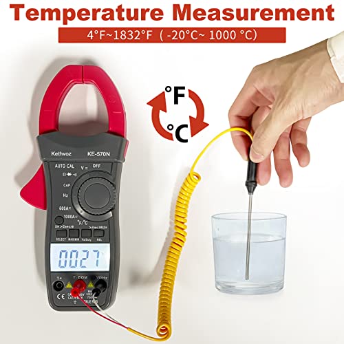 Digital Clamp Multimeter, Kethvoz Auto Range Inrush 1000A Amp Current Meter, Trms 6000 Count Clip On Multi Tester Measure Ac Dc Volt Ampere Ohm Continuity Diode Temp Duty Cycle 570N #TOP5