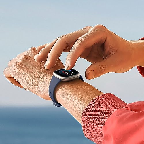 Image of Getino Compatible with Fitbit Versa 3 Bands Fitbit Sense Bands Women Men, Durable Soft Silicone Wristbands Strap Sport Slim Band for Versa 3 and Sense, Small Black / Plum / Bluegray / Pinegreen