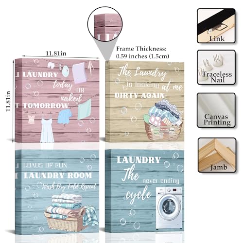 Laundry Room Canvas Wall Art, 12"x12" Funny Laundry Rules Prints Canvas Wall Decor, Rustic Laundry Funny Quotes Poster Printing Artwork for Washroom Bathroom Cleaning Room Laundry Room, Set of 4 - Image 5