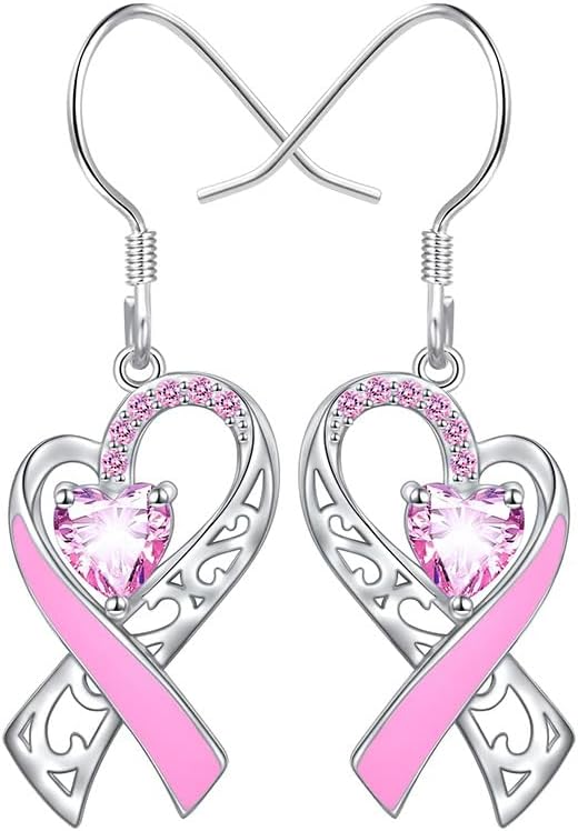 Glitter Pink Ribbon Pendant Earrings Breast Awareness Jewelry for Women Breast Cancer Survivor Support Gifts