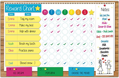 Crafty Charts - Family Responsibility Reward Chart Dry Erase Poster Board Repositionable at a Glance Weekly Planner Chore Chart Bright Colors - FREE Marker Pen & Eraser - X-LARGE 17 inch x 11 inch