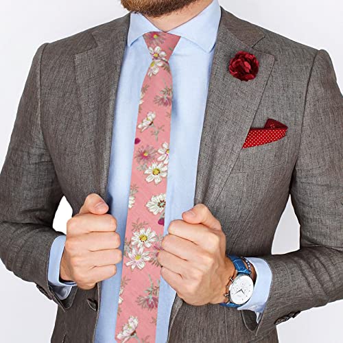Image of Mantieqingway Floral Ties for Men Skinny Cotton Tie Flower Necktie