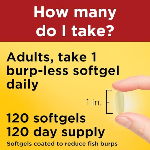 Image of Nature Made Burp Less Fish Oil Omega 3, 1200 mg Softgels, 120 Softgels | EPA DHA Omega 3 Supplement as Ethyl Esters, Fish Oil Softgels for Healthy Heart, Brain and Eye Support, One Per Day