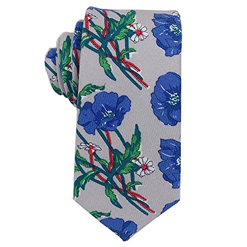 Image of Mantieqingway Men's Cotton Floral Neck Tie 2.56'' Printed Skinny Tie