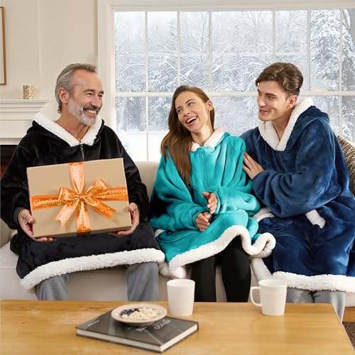 Image of Giggling Getup Wearable Blanket Hoodie for Women Men Gifts for Women Mom Wife Sherpa Fleece Hooded Blanket Sweatshirt Warm Cozy Sherpa Wearable Throw with Pocket & Sleeves for Adult Standard Aqua