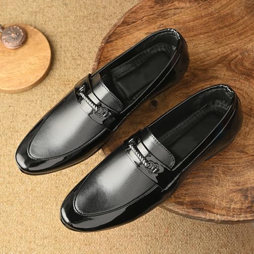 Image of Men's Glossy Patent Finish Slip-On Design Loafer Shoes for Office Party Wedding & Business Wear