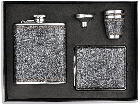 Hip Flask Set Stainless Steel Flask of Gifts for Men 7OZ Bar Party Camping Barbecue Portable Pocket Flask (Shiny Grey)