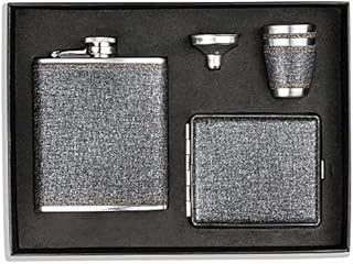 Hip Flask Set Stainless Steel Flask of Gifts for Men 7OZ Bar Party Camping Barbecue Portable Pocket Flask (Shiny Grey)