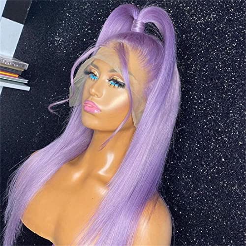 NINA Lavender Purple Long Straight Synthetic Lace Front Wigs Glueless Natural Hairline Silk Soft Heat Resistant Fiber Hair With Baby Hair For Black Women 24 Inches