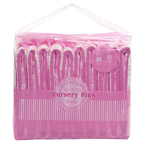 Image of Littleforbig Adult Printed Diaper 10 Pieces - Nursery Pink (Medium 28 inch-38 inch)