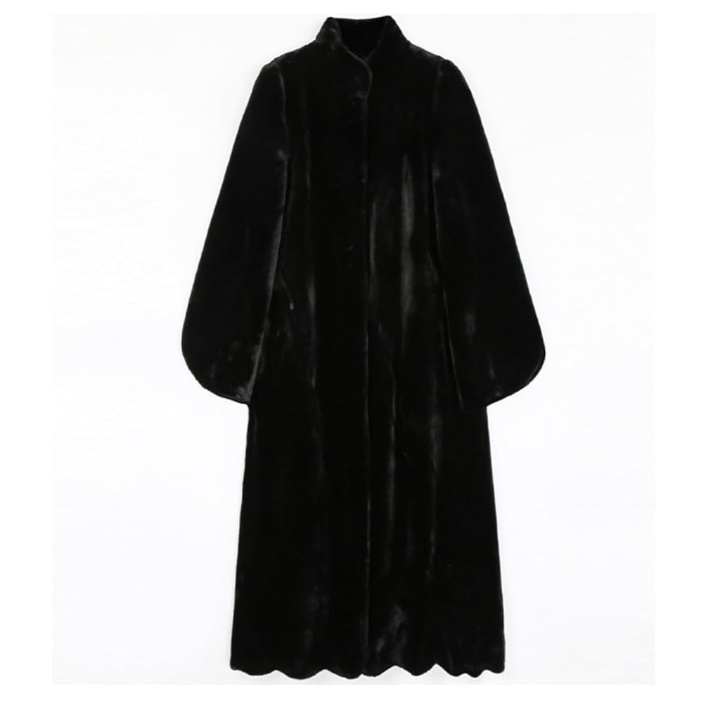 Tinhulf Black Women's Long Faux Fur Soft Coat Fur Winter