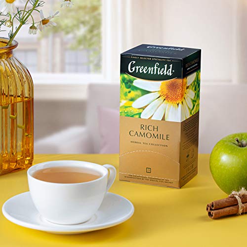 Greenfield Rich Camomile Herbal Tea Fruit & Herbal Collection 25 Teabags The Execptional Freshness Of Tea Is Guranteed By The Special Foil Sachet #TOP4