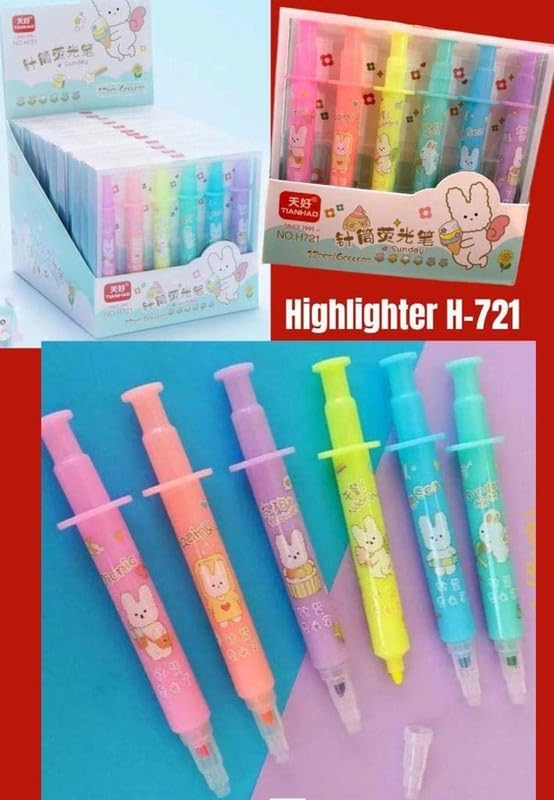 Image of YBN Set Of 6 Pcs Cute Kawaii Injection Shape Different Color Highlighters Office School Supplies Gift, Multicolor