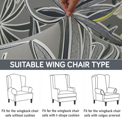 Image of HOKIPO Polyester Blend 140 GSM Stretchable Wing Chair Cover, Frost Grey Marginata (AR-5135-D7)