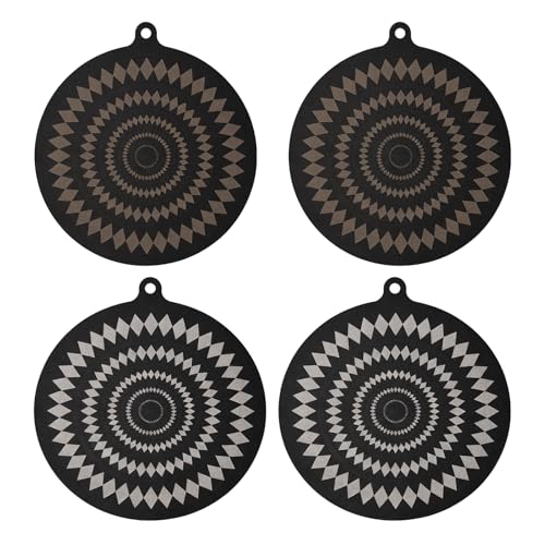 Lot de 4 tapis de protection pour plaque à induction, changement de température, chaleur thermochromique, 24 cm rond en silicone avec motif diamant, protection réutilisable résistante à la chaleur et