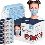 Medical Nation 1000 Pack Blue Disposable Face Masks - Level 3 | Bulk 3 Ply Facemask Pack - Soft Breathable Latex Free Non-Woven Dust Mask with Flexible Nose Bridge & Stretchy Ear Loops (20 Packs x 50)