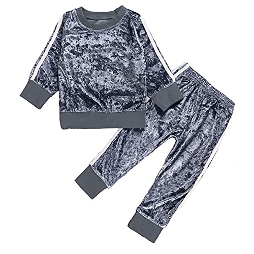 1-6Y Girls Velvet Sweatshirt Tops + Pants Fashion Sports Tracksuit Clothes Set (3-4T, Blue)